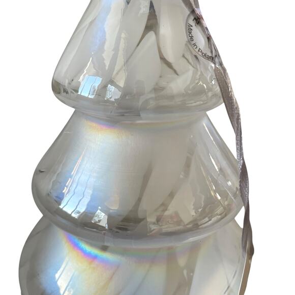 Handmade in Poland Art Glass CHRISTMAS TREE 10in Iridescent White Marble NEW - Picture 7 of 10